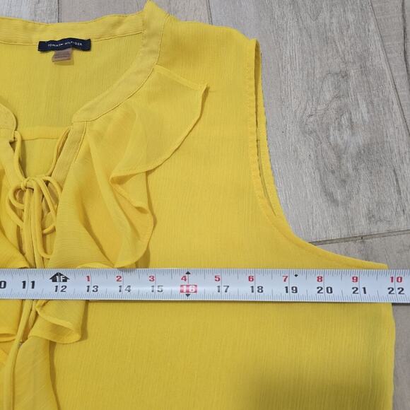Tommy Hilfiger Womens XL Yellow Ruffle Tie Neck Chiffon Sleeveless Top blouse - Picture 9 of 9